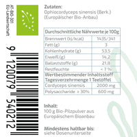 Bio Cordyceps Plus mit 10% Extrakt Pulver 100 g aus EU-Anbau