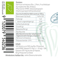 Bio Hericium (Hericium erinaceus, Lion’s Mane) 500 mg – 120 Kapseln aus EU-Anbau