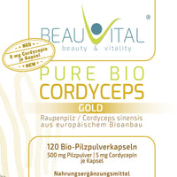 Bio Cordyceps Gold Kapseln 10mg Cordycepin/g | 120 Kapseln je 500mg Cordyceps sinensis | Cordyceps Bio Pulver (Chinesischer Raupenpilz) aus EU-Bio-Landwirtschaft