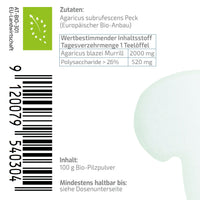Bio Mandelpilz (Agaricus blazei Murrill, ABM) 500 mg – 120 Kapseln aus EU-Anbau