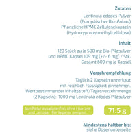 Shiitake Kapseln Verzehrempfehlung, Aufbewahrung, Zutaten
