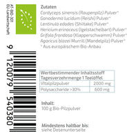 Bio Vitalpilze Komplex Active 50plus Pulver 100 g aus EU-Anbau