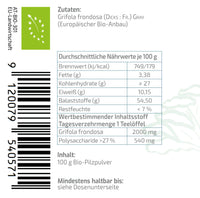 Nährwerttabelle Klapperschwamm Maitake Pulver