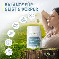 Bio Ashwagandha KSM-66 von BEAUVITAL Vorteile mit Icons