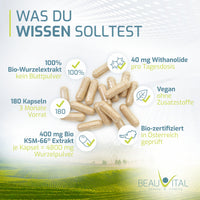Bio Ashwagandha KSM-66 von BEAUVITAL wichtige Fakten zum Produkt