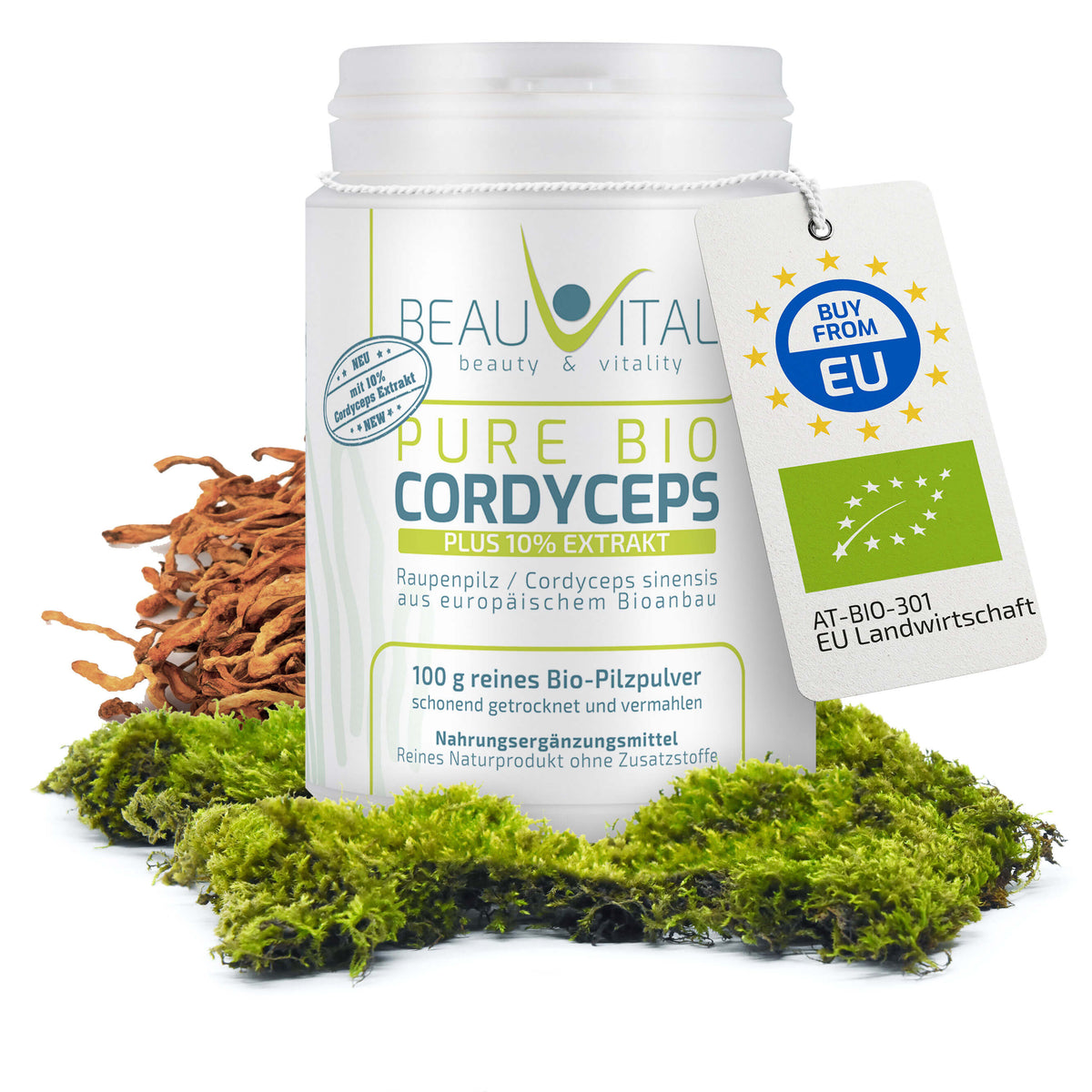 Pure Bio Cordyceps Pulver Plus 10% Extrakt von BEAUVITAL